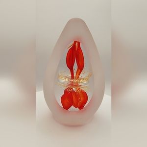 Frosted Glass Egg Shape w/Windows Paperweight